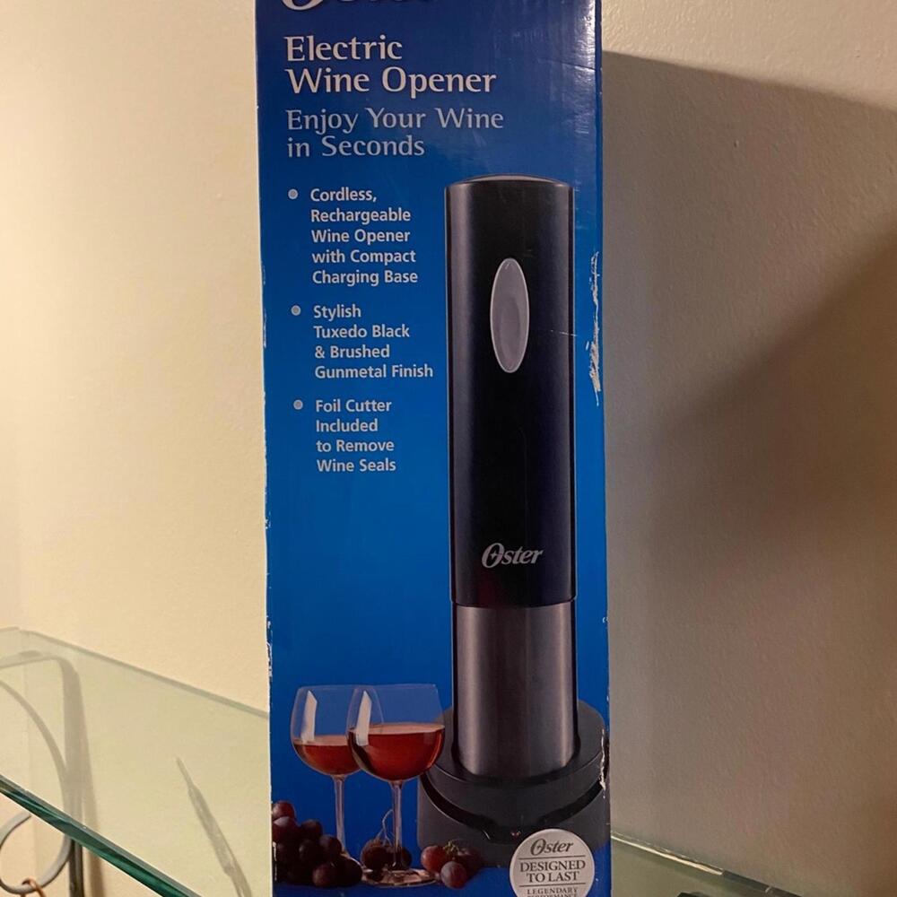 Oster Electric Wine Opener with Rechargeable Base and Foil Cutter